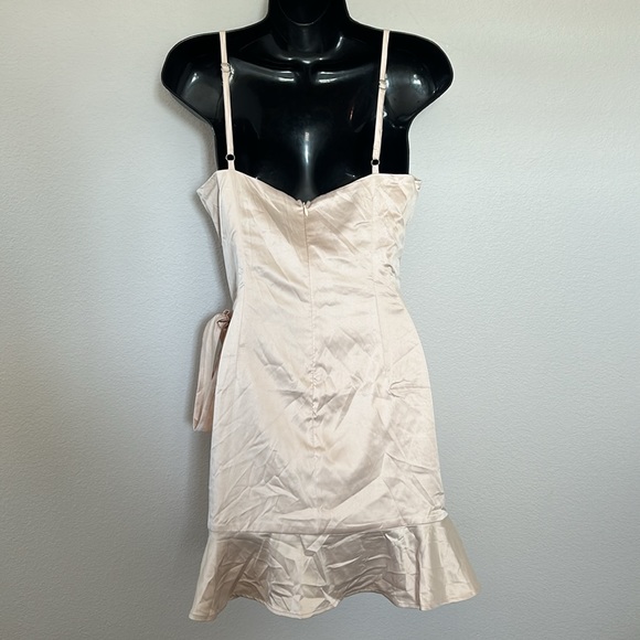 Princess Polly Cottage Hill Ruffle Wrap Satin Mini Dress Champagne - Picture 9 of 12